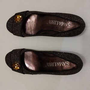 Ladies Sam&Libby Brown Fabric Tweed -  Suede Heel Size 8M. Shoe Peeling Inside